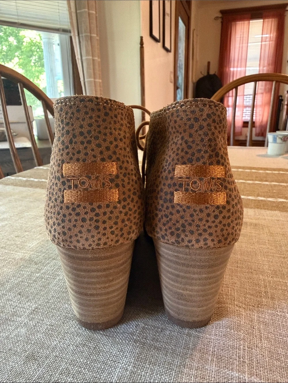 TOMS Women’s Leopard Print Wedge Ankle Boots Lace Up Animal Print Booties